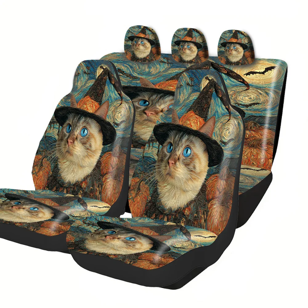 2-5 Seat Set Car Seat Covers, Black War Horse Print, Polyester Fabric, Easy Install & Washable, Universal Fit, Non-Slip, Absorbe