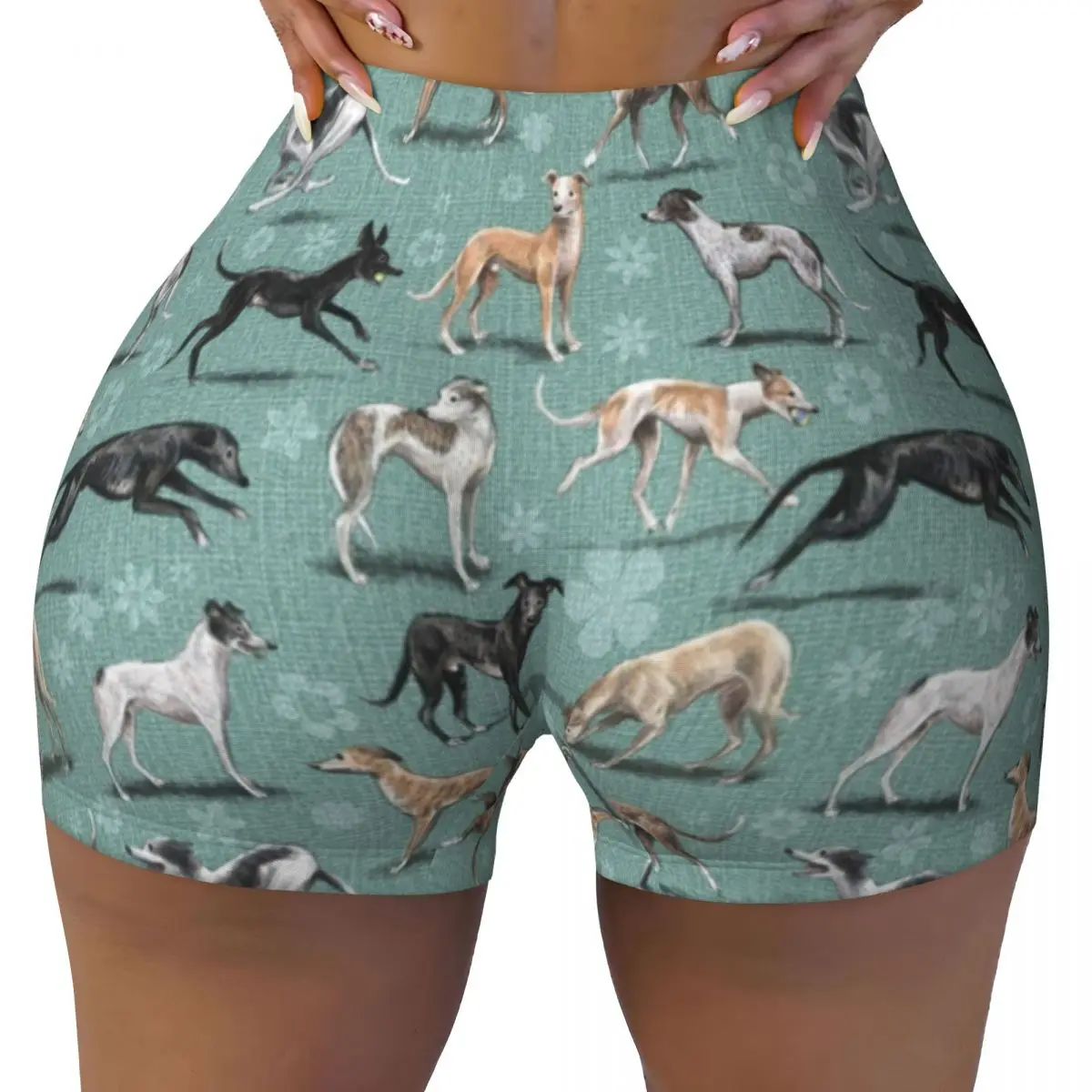 Custom Kawaii Greyhound Dog Gym Volleyball Biker Shorts Women Animal Pet Puppy Workout Yoga Shorts