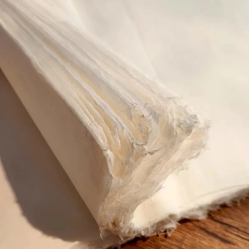 Handmade Silk Xuan Paper (30% Ripe), 5 Sheets Chinese Calligraphy Rice Paper for Ink Rubbing