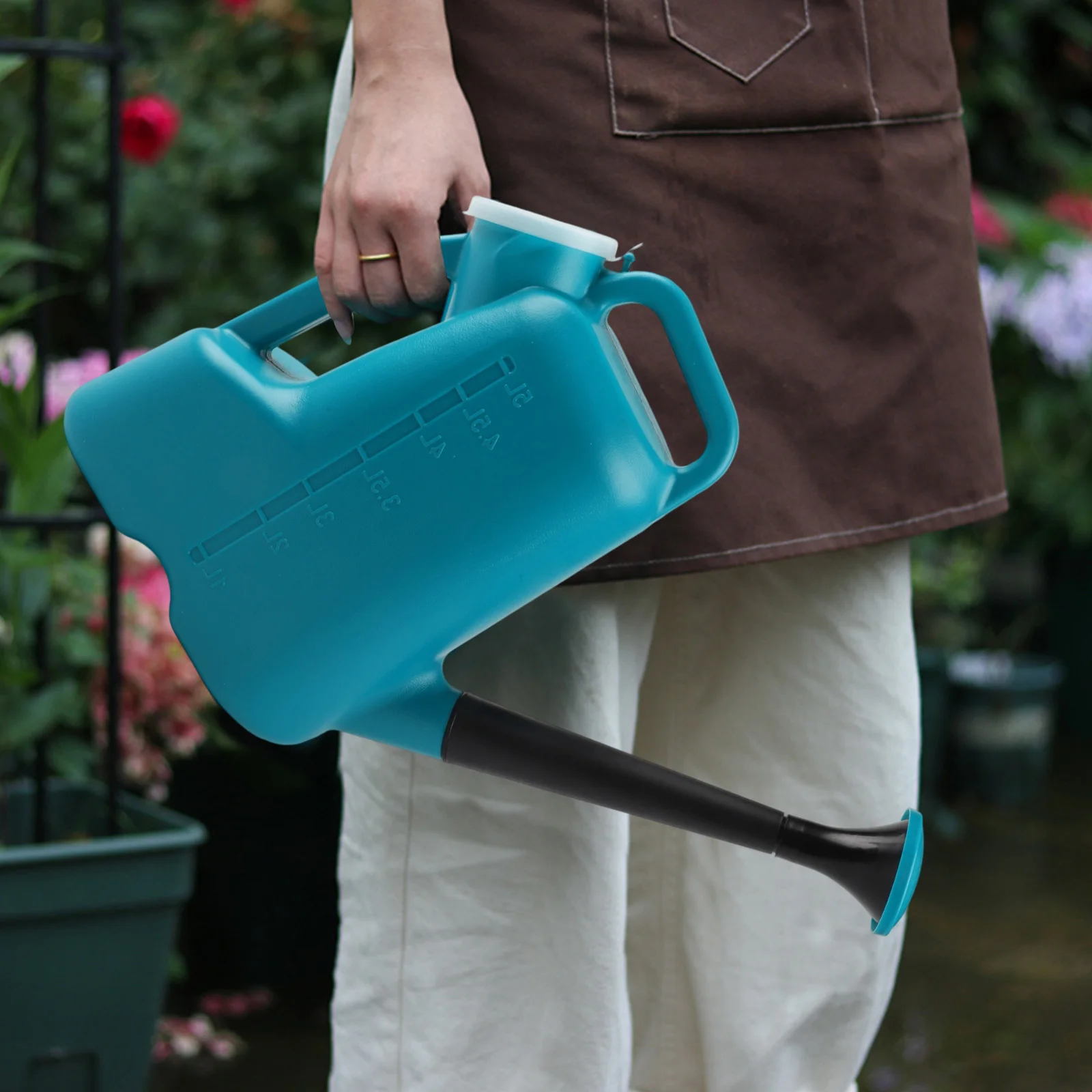 Five Liter Garden Watering Can with Long Mouth for Easy Plant Care Features Comfortable Handles and Three Water Flow Modes