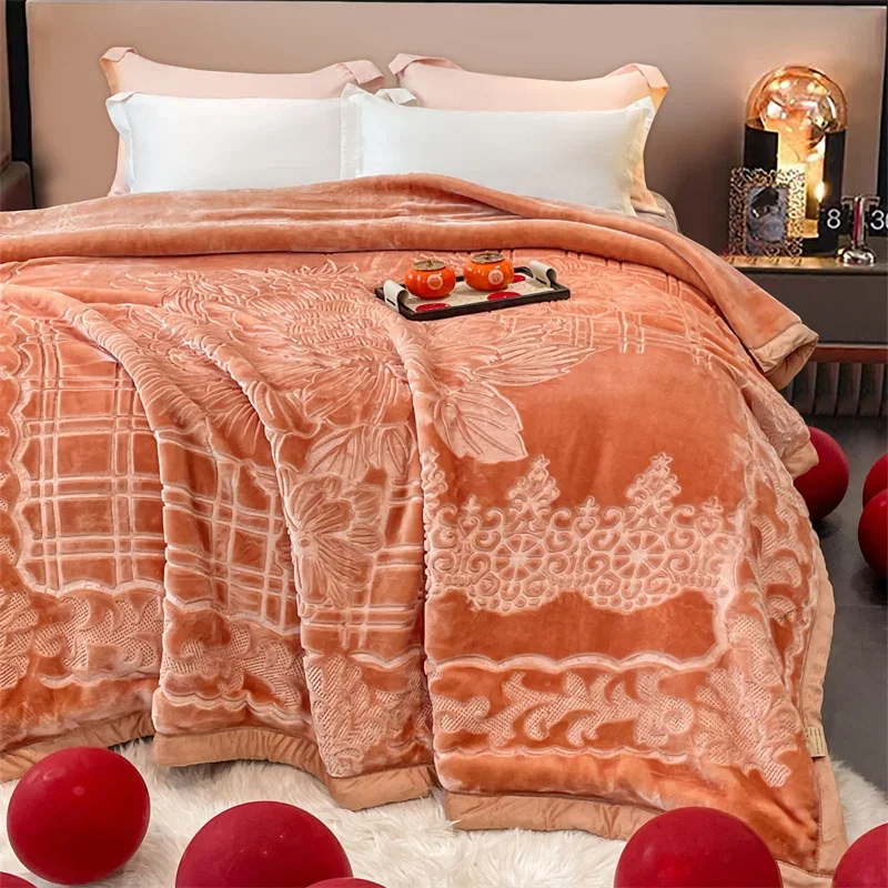 AI WINSURE-Embossed Raschel Blanket Luxury for Winter, Thick Warm, Double Queen Size, Velvet Bed Sheet, Super Soft, Anti-Static