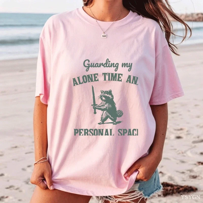 Guarding My Alone Time and Personal Space Graphic T Shirts Funny Trash Panda Cotton Opossum T-shirt Unisex Tshirt Streetwear Top