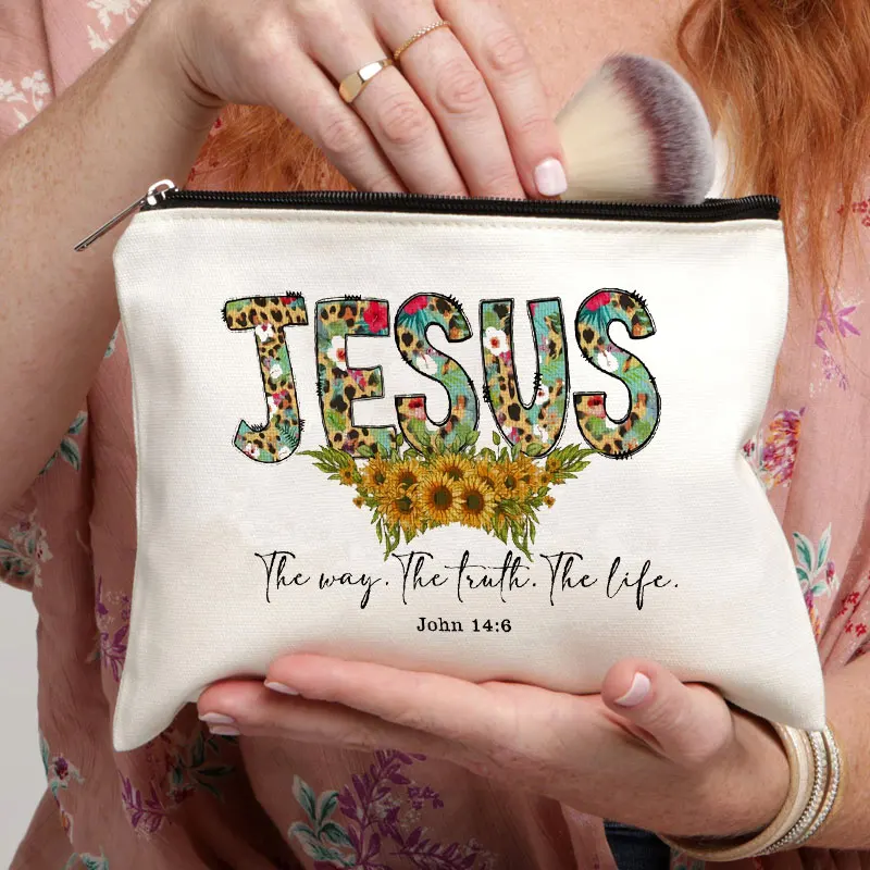 Jesus Biblical Christianity Makeup Bag Women Cosmetic Perfume Storage Pouch The Faith The Life Make Up Clutch Gift for Christian