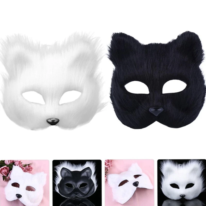 Masque Therian en peluche, accessoire de Costume de cosplay d'halloween, masque de chats Sexy, demi-visage, masque de renard en fausse fourrure
