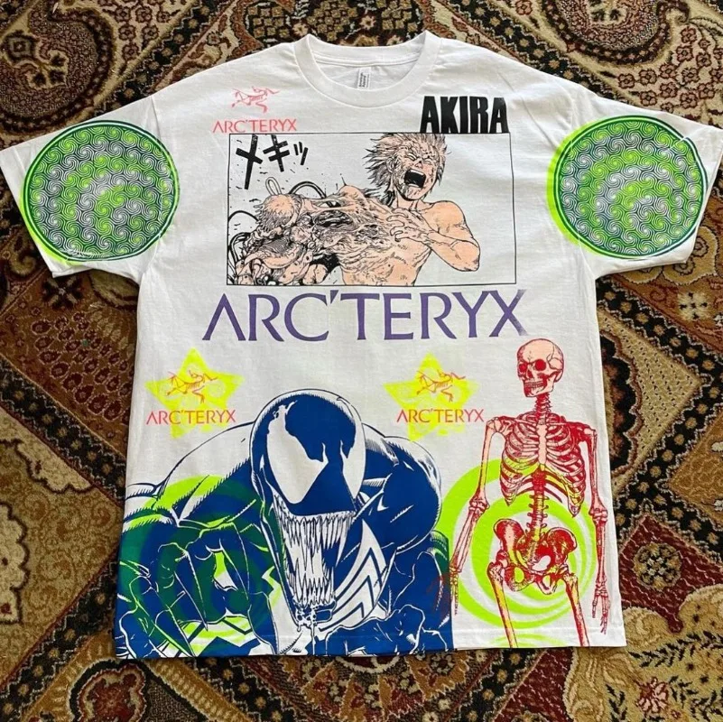 2024 Summer American Retro Personalized Anime Print Oversized Short-sleeved Men Y2k Harajuku Fashion Casual Loose T-shirt Women