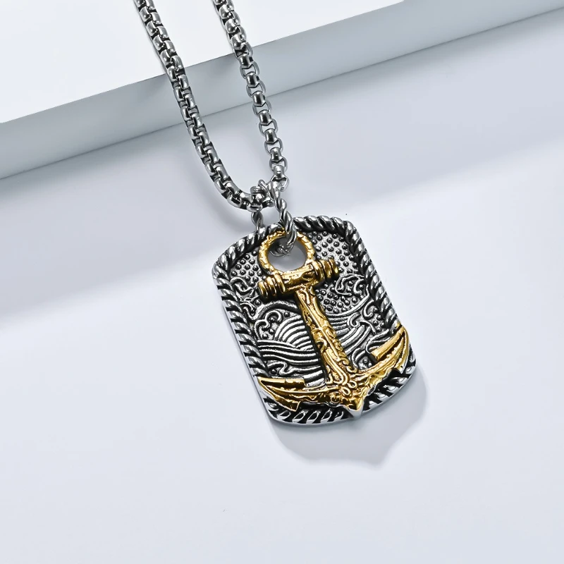 Wave Boat Anchor Geometric Pendant Sweater Chain Stainless Steel Men's Personalized Fashion Premium Products Necklace Jewelry