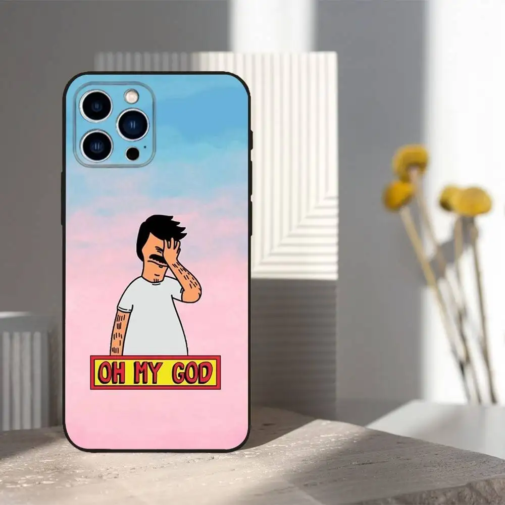 أنيمي B-Bobs B-Burgers حافظة هاتف مضحكة آيفون 16,15,14,13,12,11 Plus,Pro Max,XS,X,XR,SE,Mini,8,7,غطاء أسود من السيليكون الناعم