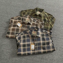 Heavy chunky cotton plaid long sleeve shirt men's classic lapel pocket color matching plaid casual shirt jacket