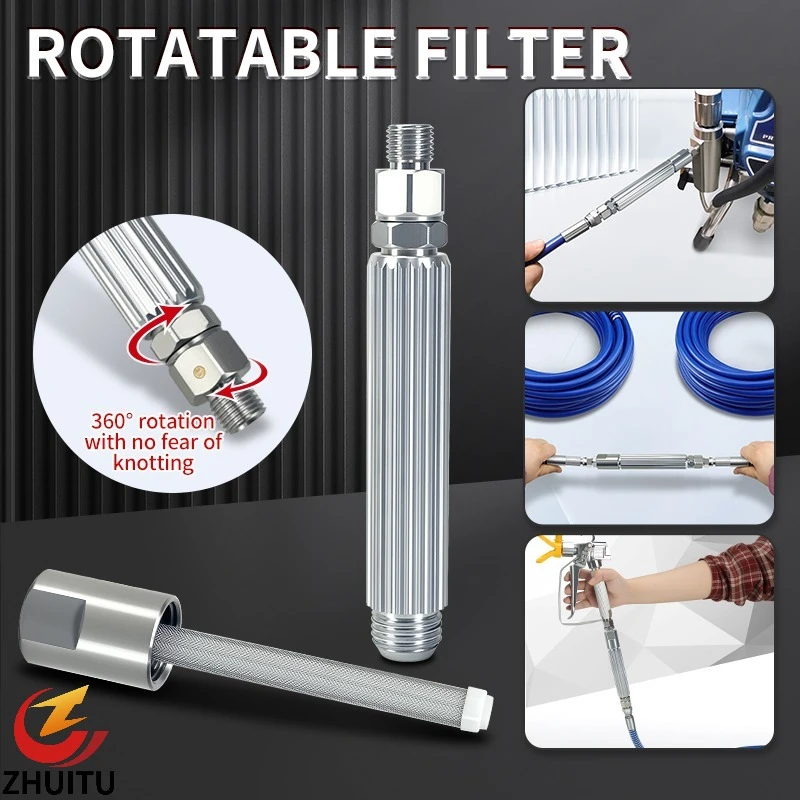 Rotatable 60 Mesh Airless Paint Spray Filter Anti-Knot Connector High Pressure Hose Fitting Accessory for Paint Sprayer