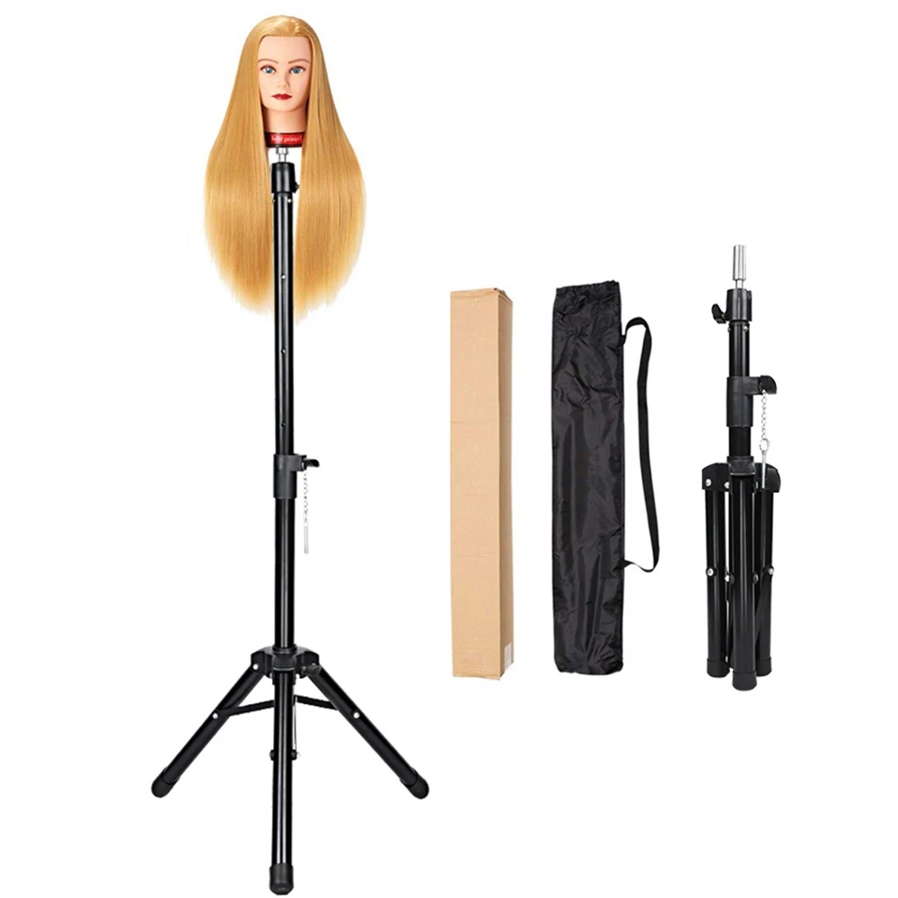 حامل ثلاثي القوائم مقاس 50 بوصة، حامل رأس عارضة أزياء قابل للتعديل، حامل رأس شعر مستعار لرؤوس التدريب ورأس كتلة قماشية #1