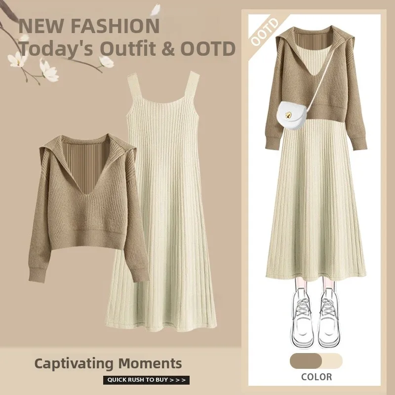 

Casual Autumn Winter Set Women's Size Age Reduction Fat MM Slimming Meat Concealing Sweater Slimming Strap Dr Tee P...