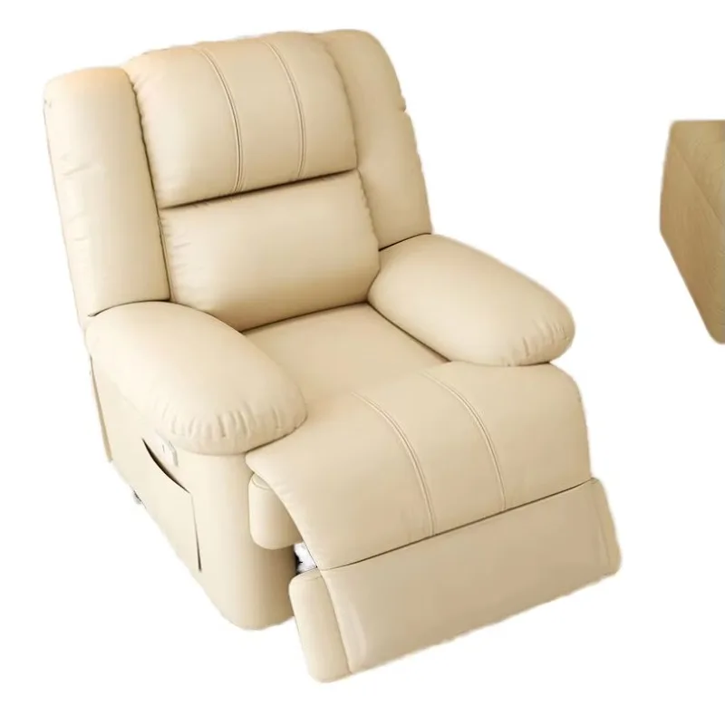 Modern single electric recliner sofa chair remote control retractable foot pedal inflatable waist support adjustable fabric seat