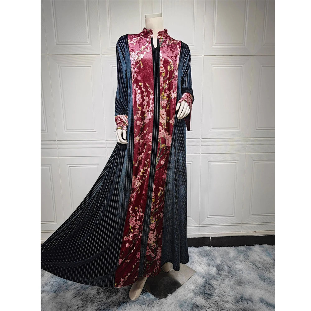 Eid Mubarak Velvet Warm Abaya Muslim Women Long Dress Turkey Kaftan Arab Islam Clothing Evening Dubai Robe Maroko Jalabiya Gown