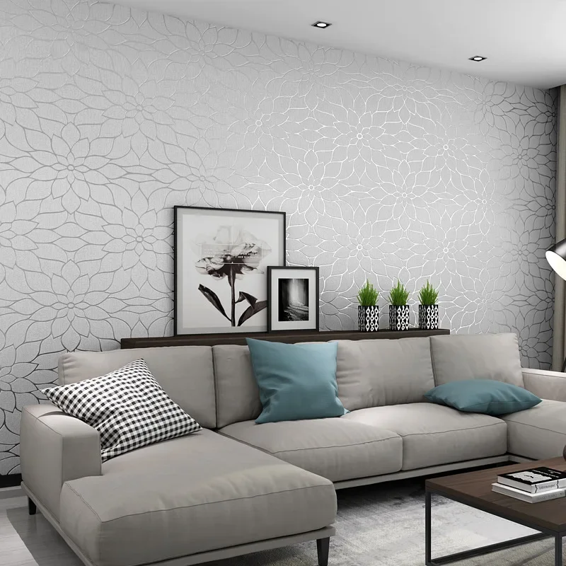 Modern simple 3D three-dimensional imitation lotus deer leather velvet wallpaper embossed velvet bedroom living room background