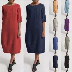 2024 Summer Cotton Casual 5XL Plus-size Vintage Long Dresses Women Clothing Loose Streetwear Black Boho Dress 4XL 3XL Woman