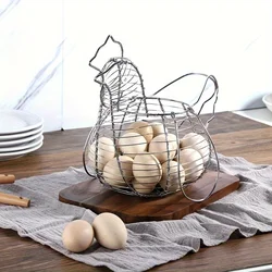 Chicken-Shaped Egg Basket - Durable Iron  Solution - Adorable Design for , Fridge & Cabinet - Space-Saving Egg Organizer Curtain