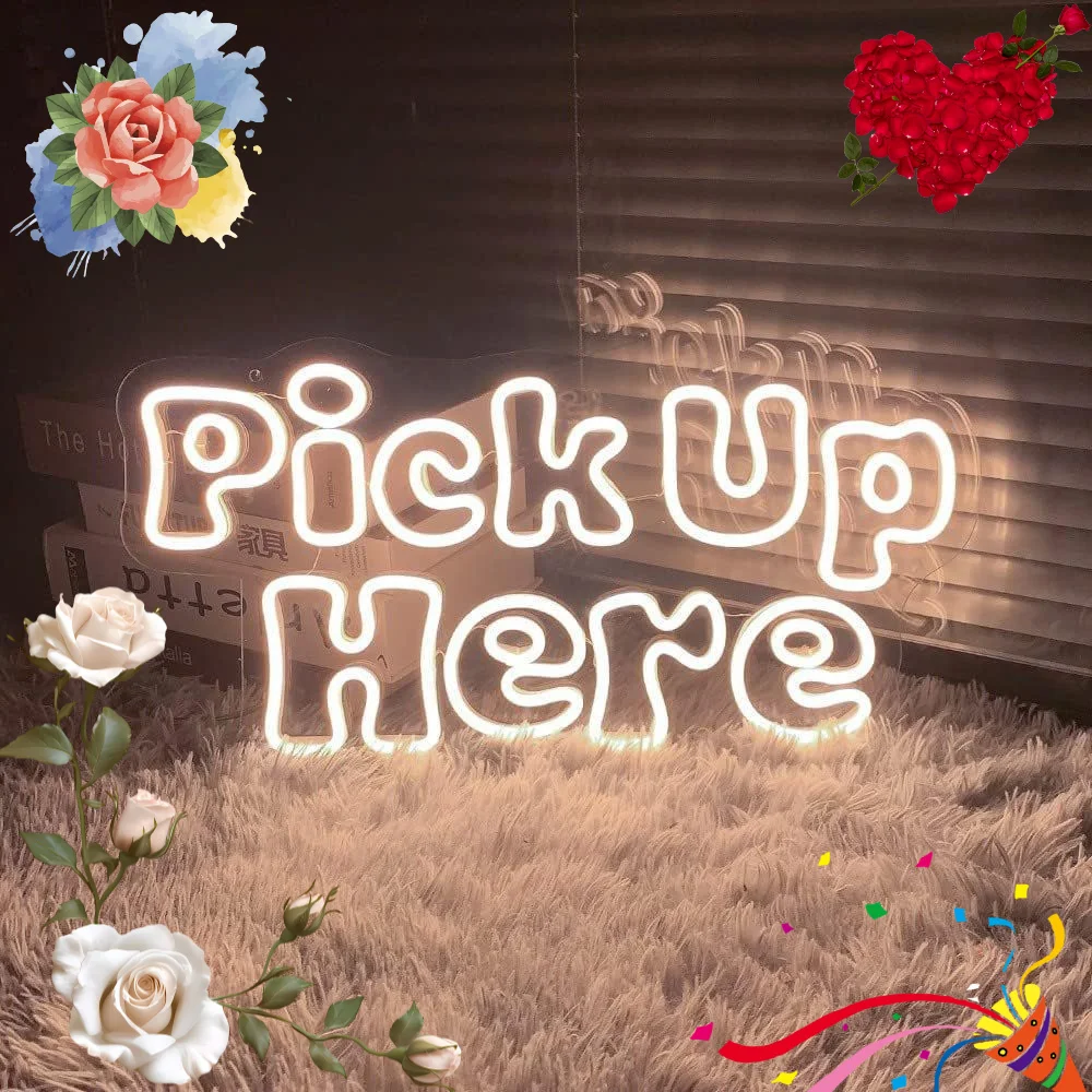 Pick Up Here Neon Sign LED Wall Art USB Powered Bright Warm Light for Wedding Party Event Decor Guide Custom Business Gift