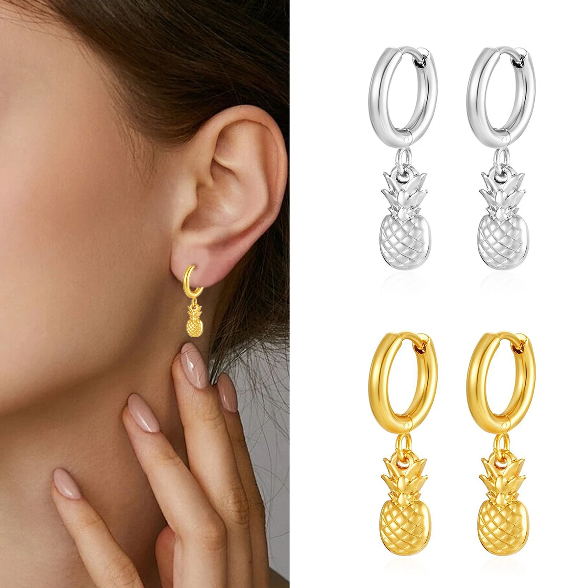 

Cute Pineapple Dangle Hoop Earring for Women Girls Stainless Steel Drop Earrings Fashion Charms Party Jewelry Best Gifts