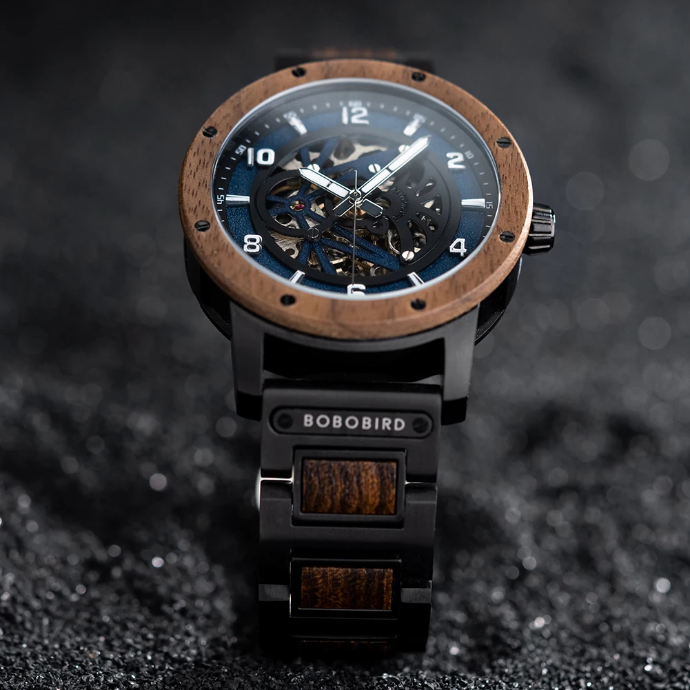 Automatic Mechanical Watch BOBO BIRD New Top Business Men Wooden Wristwatch Unique Custom Engraved Watches Christmas Gift Box