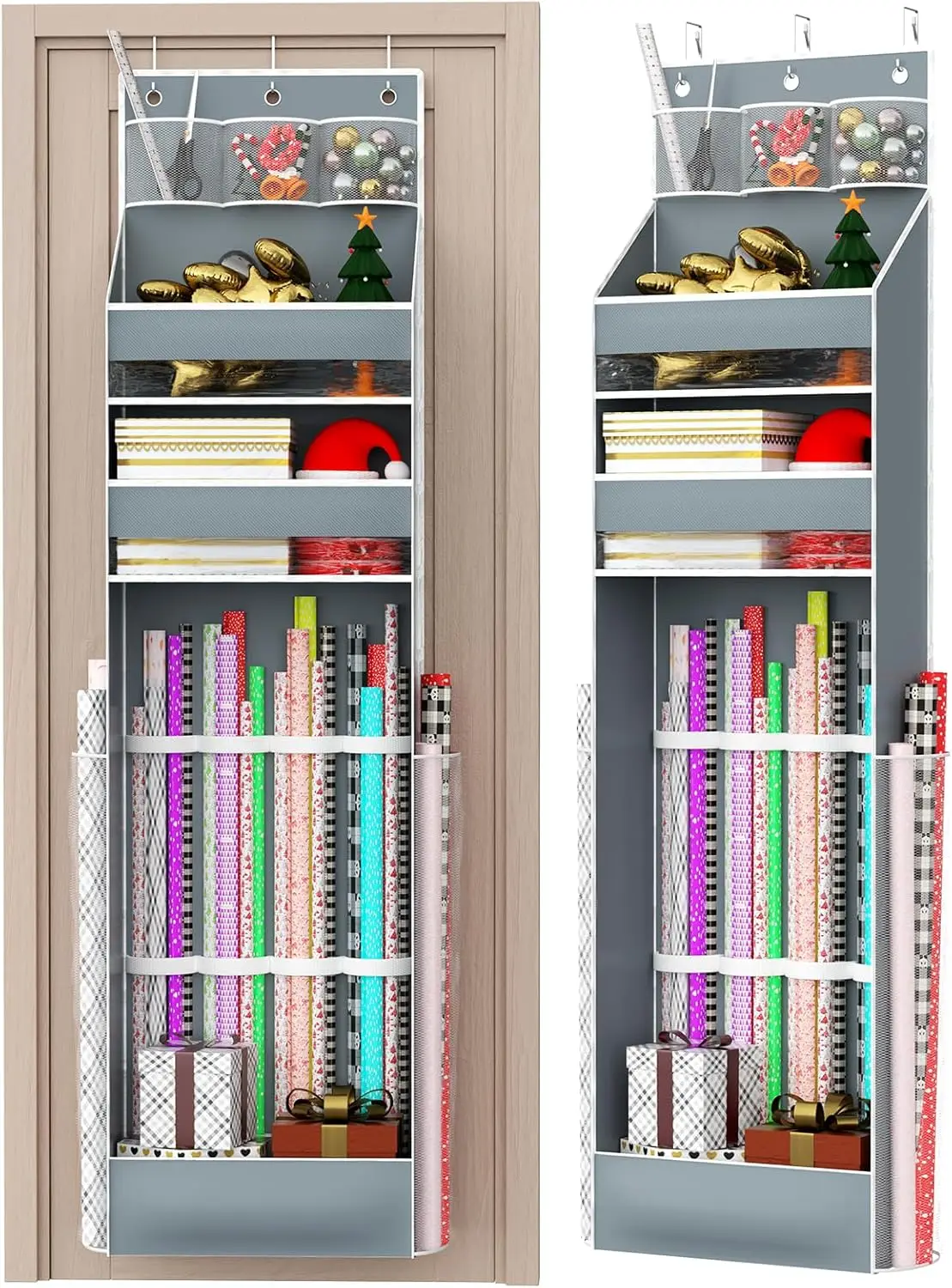 

Подвесной органайзер для подарочной бумаги, контейнер для рождественской упаковки, держатель для длинных рулонов, органайзер для упаковки подарков