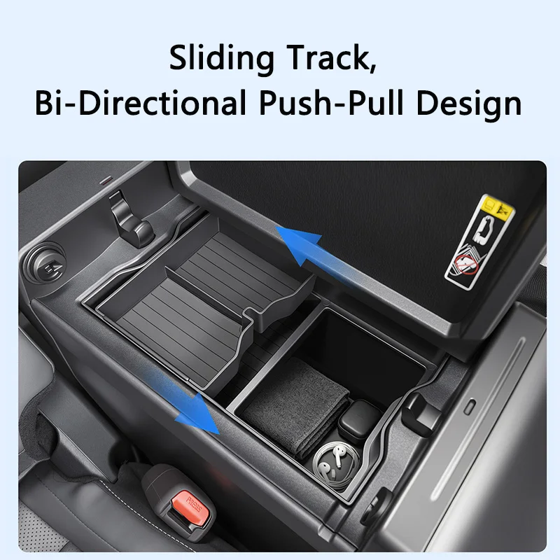 QHCP Car Armrest Storage Box Double-layer Sliding Armrest Box ABS Push Pull Compartment Organizer Tray Fits For Toyota RAV4 2026