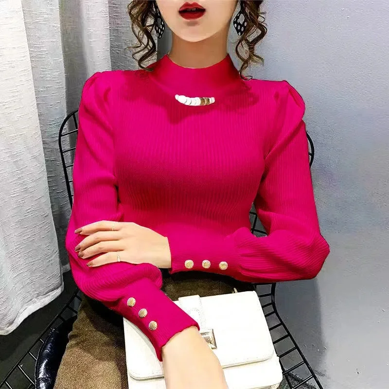 Inverno manga longa mock neck malha camisola feminina pulôver fino camisola de malha feminina topos blusas mujer de moda 2025 blusa