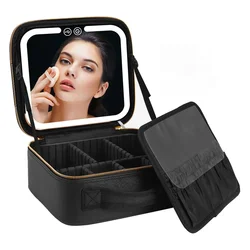 Borsa per il trucco da viaggio con custodia illuminata a LED con specchio 3 colori LED Cosmetic Box Organizer Vanity Case accessori custodia ricaricabile