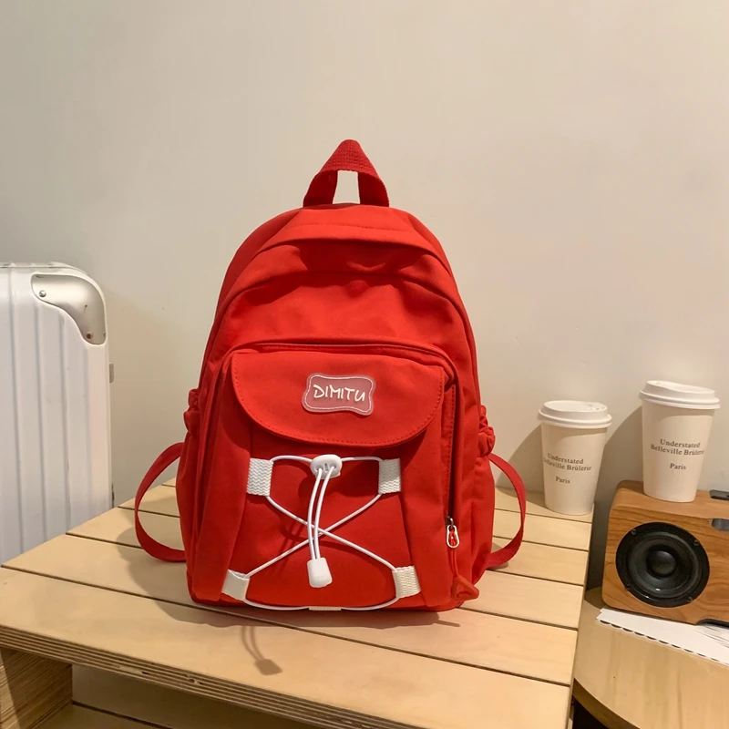 Solid Nylon Zipper Sewing Drawstring Large Capacity Fashionable School Bag Simple Backpack 2024 Hot Sale Bags for Girls and Boys