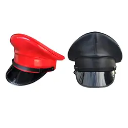 Cosplay Hat in PU Leather for Halloween and Nightclub Events Women PU Leather Captain Hat Prom Performance
