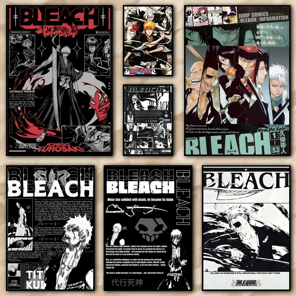 Cool Black B- BleachES Anime Painting Calligraphy High Quality Canvas Wall Art For Office Restaurant Home Decoration Set
