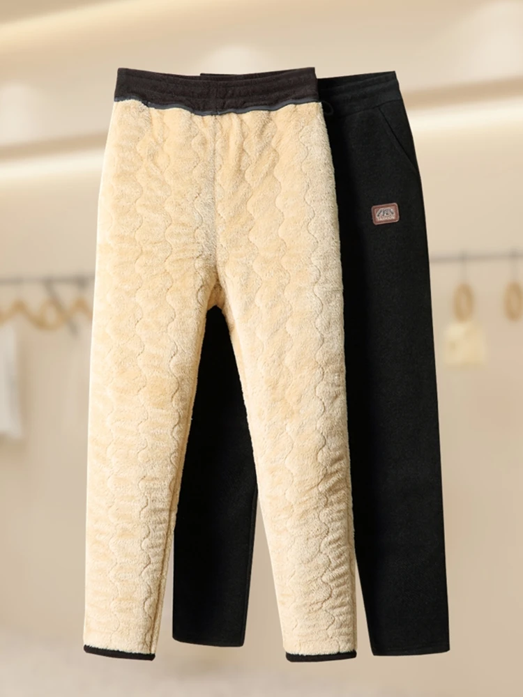 

Thiened Lamb Velvet Fce Женские брюки с высокой талией Зимние теплые хлопковые брюки для мамы и мамы Повседневные свободные длинные брюки