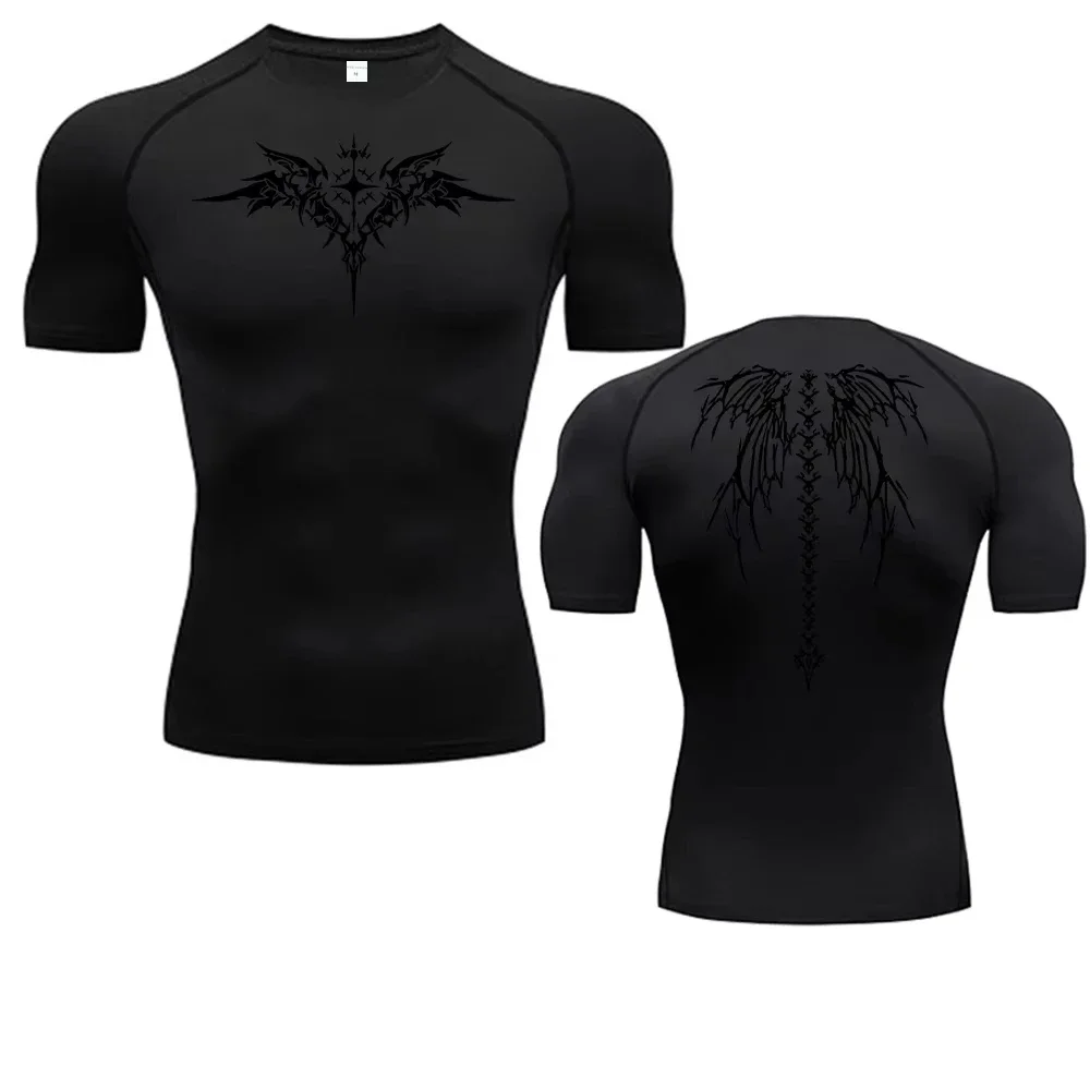 Anime Print Compression Shirt Mens Running T-Shirt Quick-Drying Fitness Sportswear Gym Sports Short Sleeve Breathable Tops