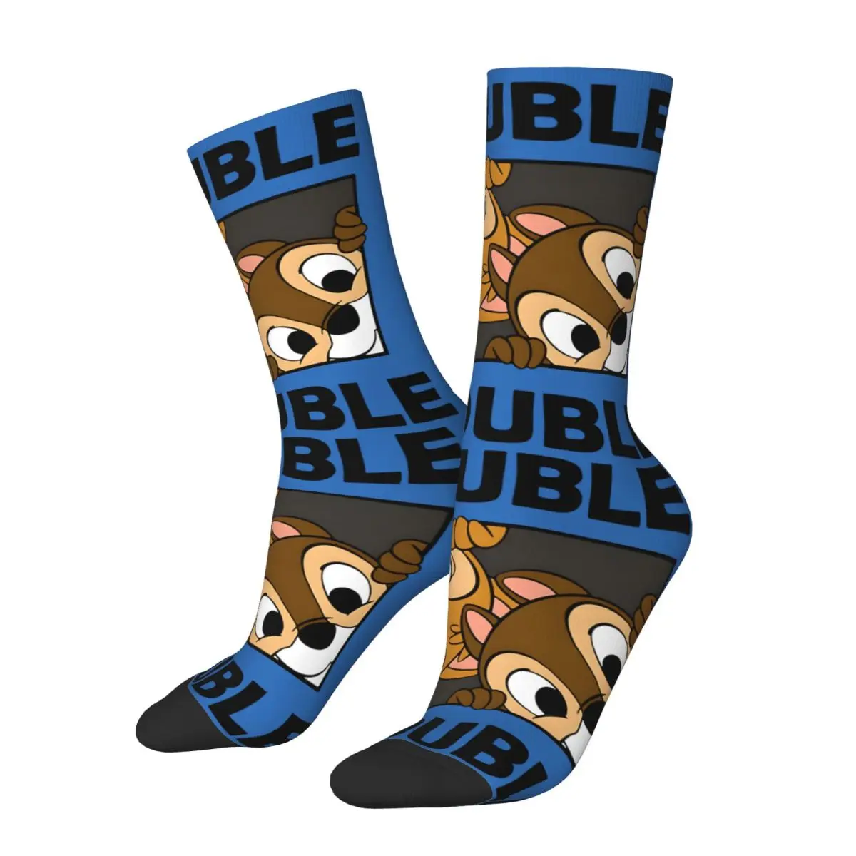 Crazy compression Double Trouble Sock for Men Vintage Disney Chip 'n' Dale Quality Pattern Crew Sock Novelty