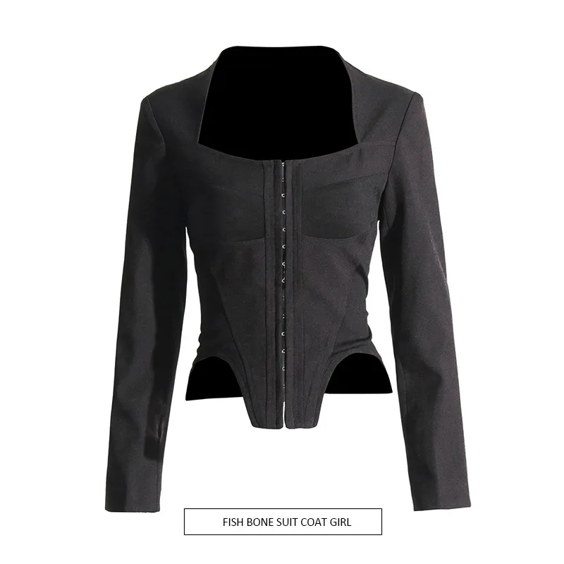 

Темпераментный сексуальный тонкий топ, новинка 2024 года, однобортный дизайн, тонкая куртка в форме рыбьей кости с неровным подолом, женская верхняя одежда traf ropa mujer