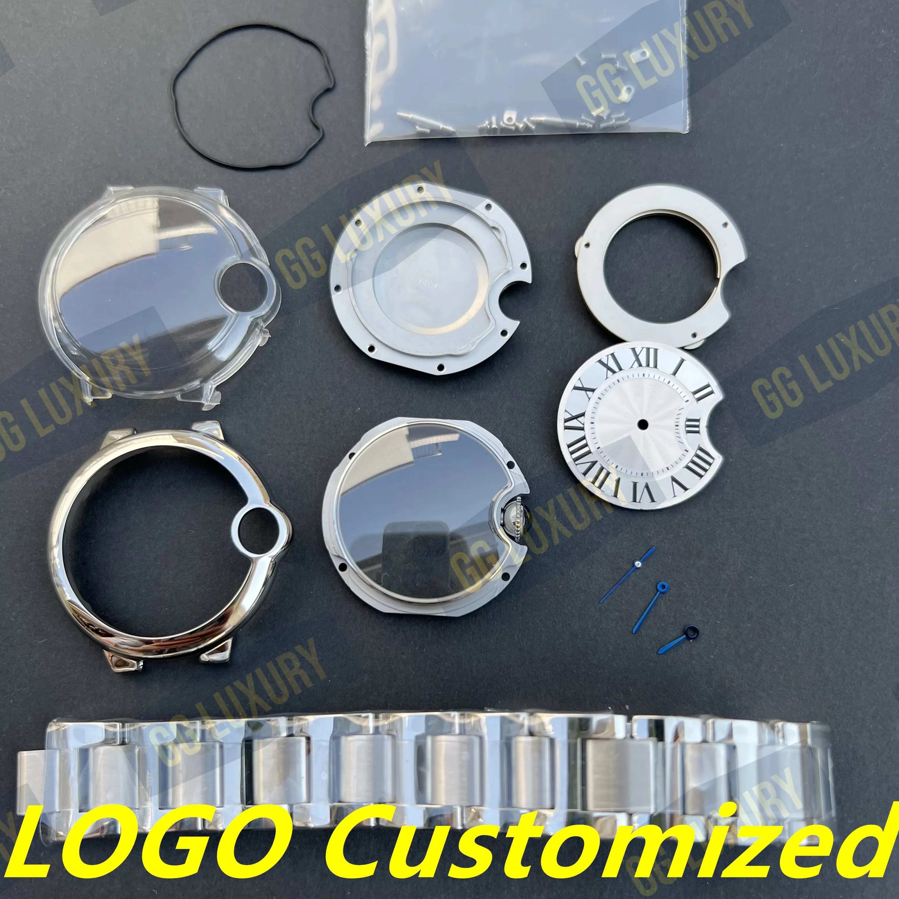 

33mm Blue Balloon Watch Assembly BV AF Factory Watch Set Pink Dial Sapphire Baked Blue Hands Stainless Steel for 076 Movement