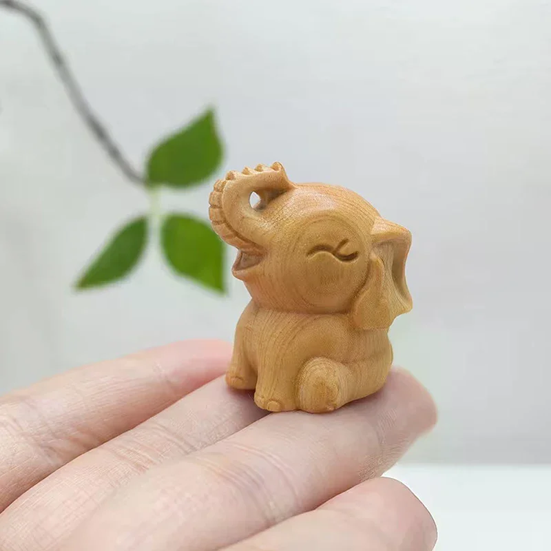 Hand-Carved Wooden Elephant Figurines Cute Elephant Statue Decorative Ornament Home Desktop Decor Car Decoration