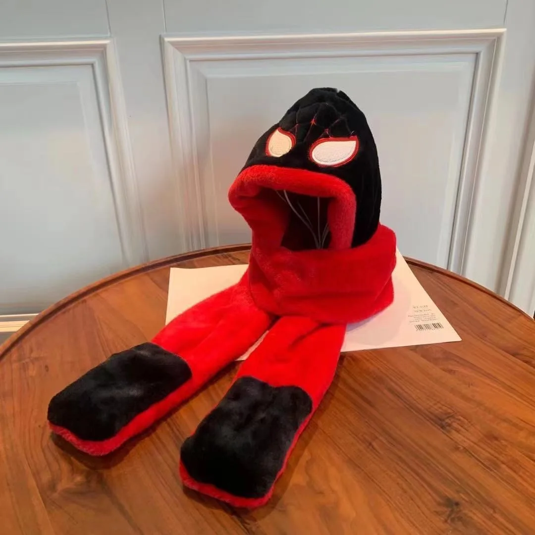 Disney Spider-Man bufanda sombrero guantes conjuntos lindo dibujos animados niño felpa protección contra el frío y retención de calor regalos de vacaciones
