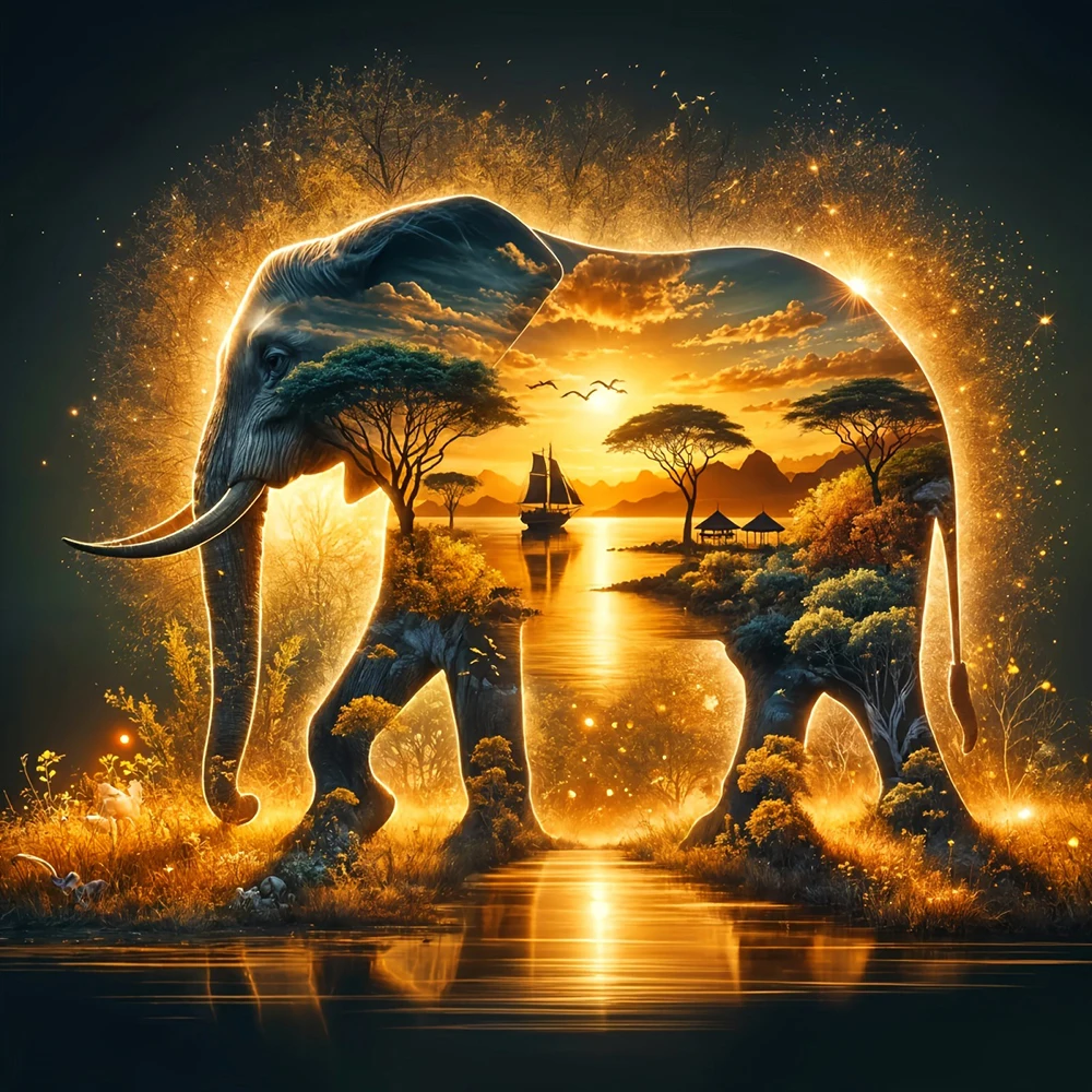 EverShine DIY Diamond Embroidery Elephant 5D Full Drill Mosaic Landscape Scenery Diamond Art Painting Kit Animal Wall Decoration