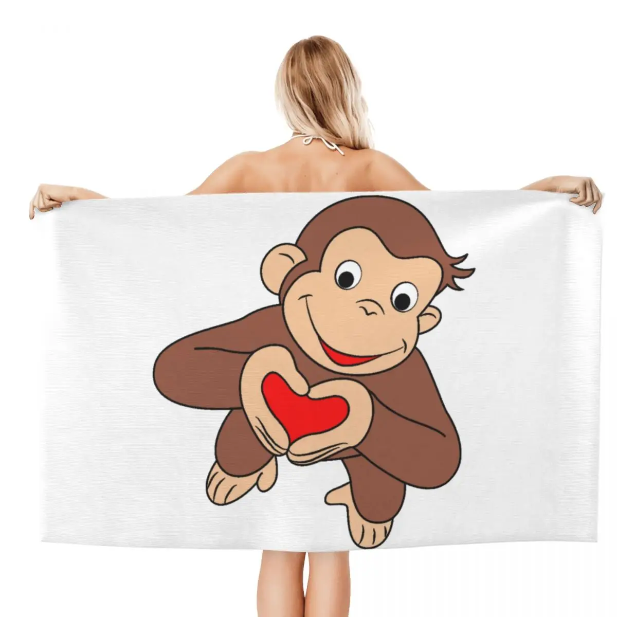 Custom Curious George Is All Heart Beach Towel Monkey TV Series Soft Linen Microfiber Bath Towels