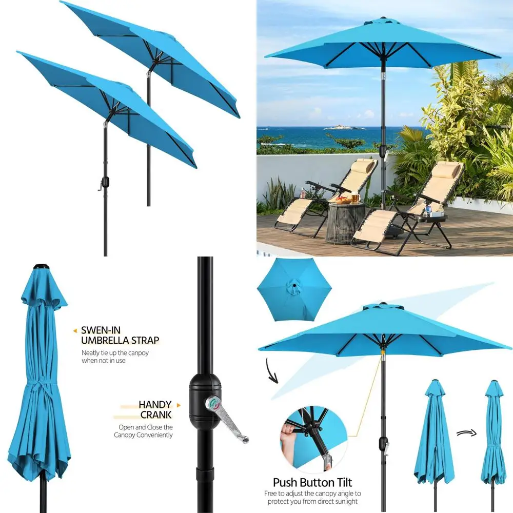 

Patio Umbrella 9FT Outdoor Push Button Tilt Crank UV Protection Waterproof Yard Sun Shade