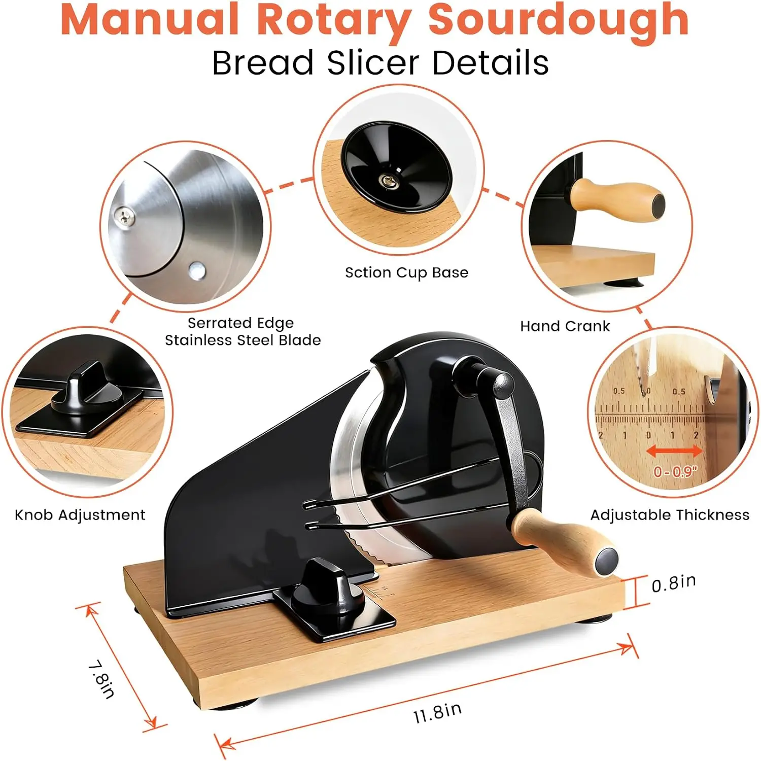 Bread Slicer for Homemade Sourdough Bread,Manual Slicer Making Tools,Adjustable Thickness Knive Cutter with Hand Crank for Sandw