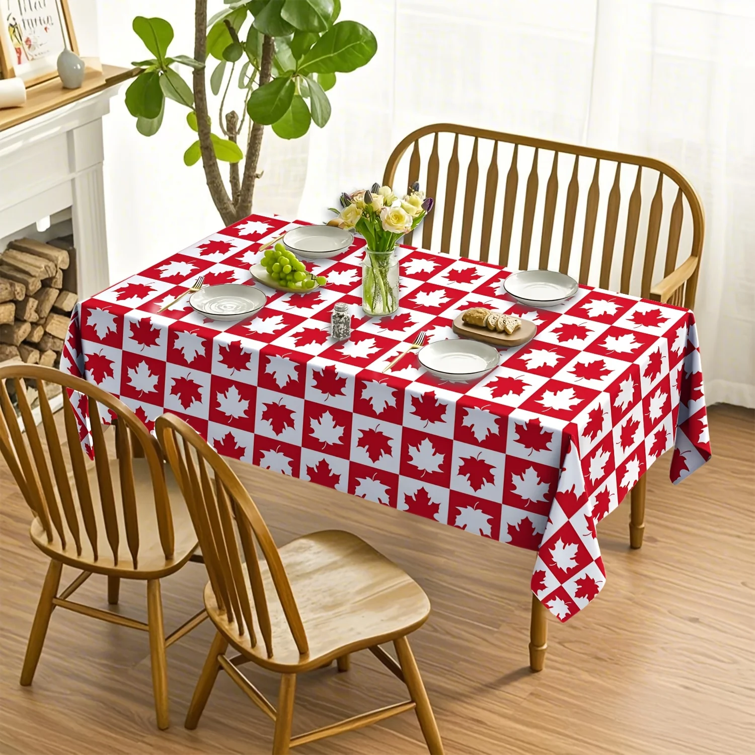 1 piece of red and white Canadian maple leaf printed tablecloth - patriotic-themed table decorationZYC