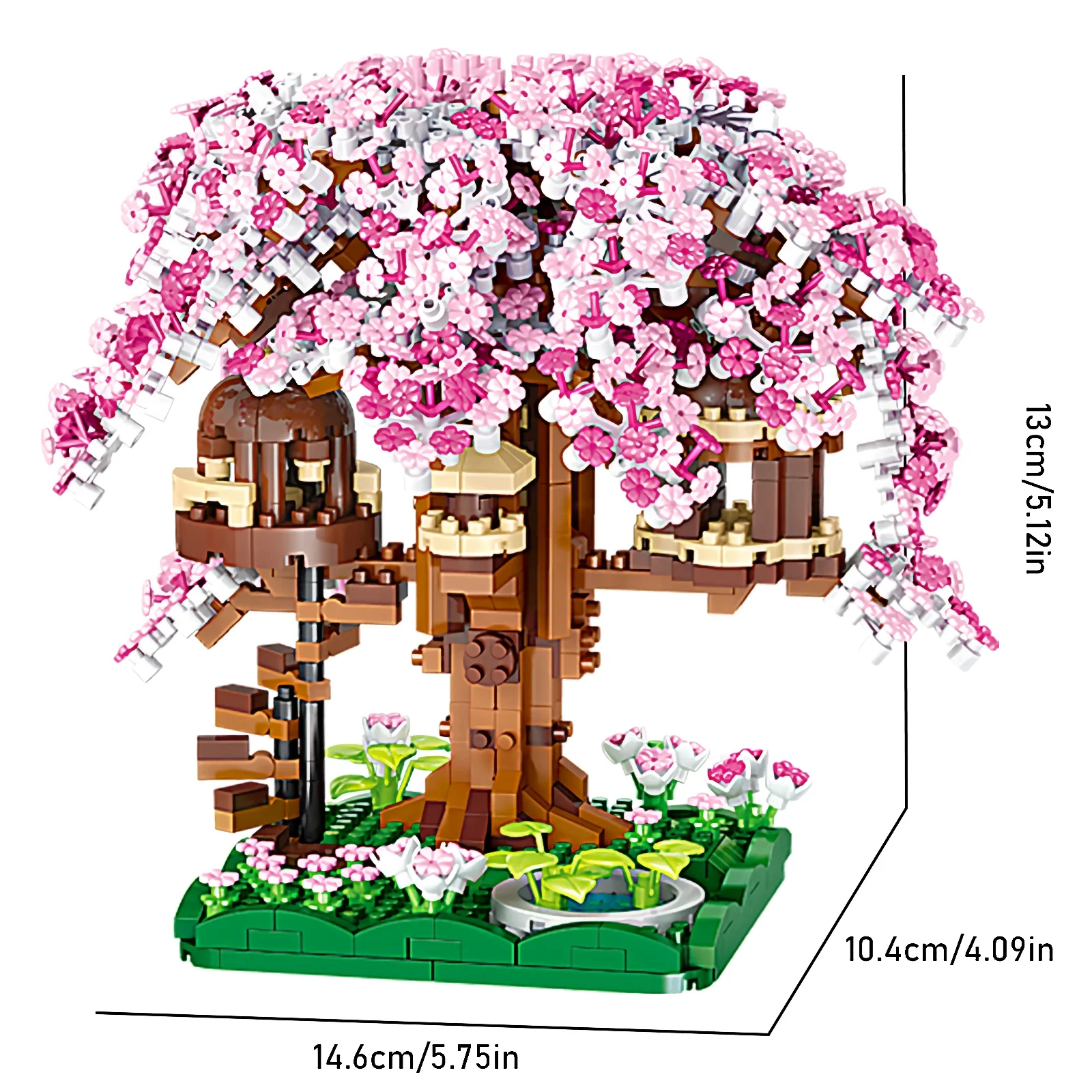 Mini casa sull'albero di quattro stagioni Sakura Tree Moon Flower Casa in legno Albero Micro Building Block Diamond Brick Toy per bambini
