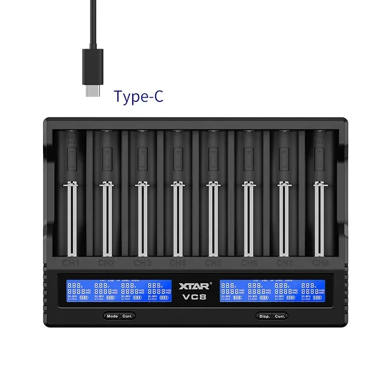 XTAR VC8 8 slot 3.6v Li-ion 21700 18650 1.2v Ni-MH AA AAA Multi-functional 3.7v Lithium Battery Charger Multi Slot Large Volume