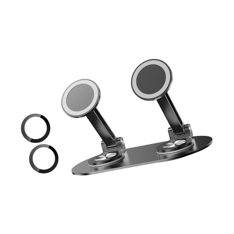 96BA Doppelter magnetischer Telefonständer mit 360-Grad-Drehung und faltbarem Design, Aluminium-Handyhalter für drahtlose und – Detail 1