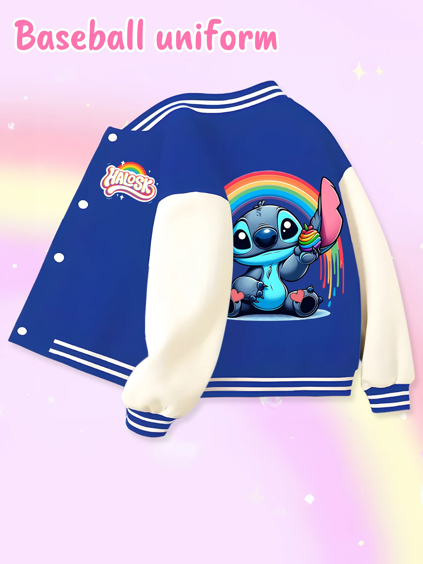 Chaqueta de béisbol de tendencia de moda de Disney, adecuada para deportes diarios y ropa casual, estampada con lindo patrón de Stitch, bonito regalo.