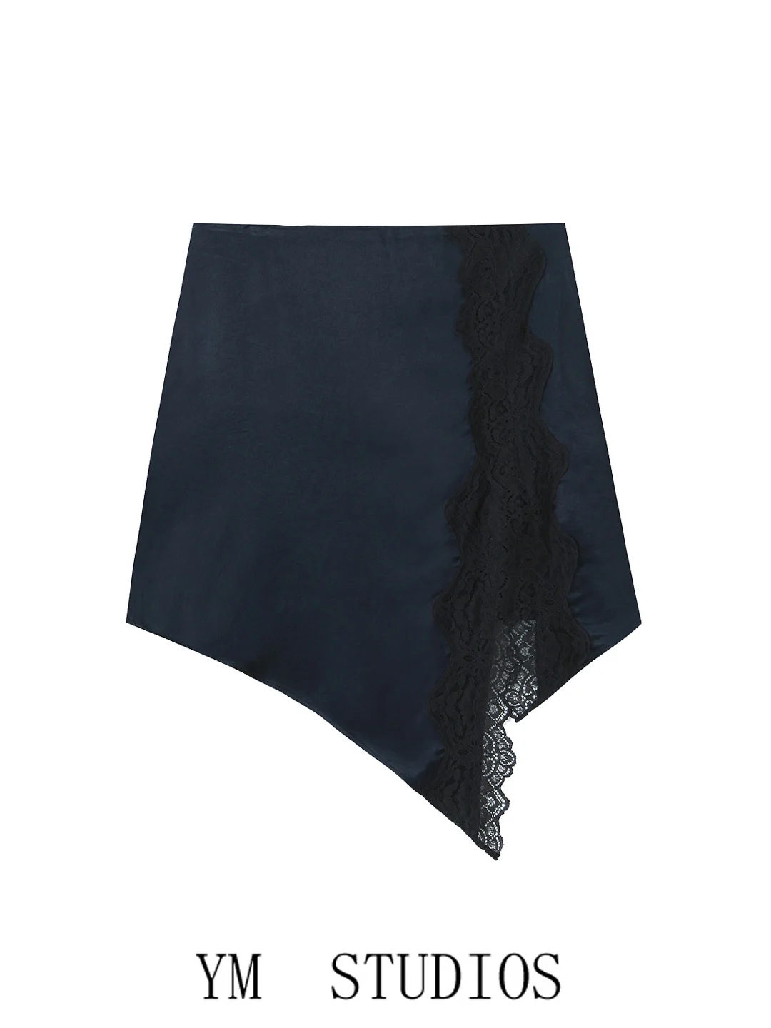 

Юбка с высокой талией, асимметричная, с кружевными вставками и разрезом, сексуальная атласная короткая юбка, женская модная коллекция Весна 2026, полиэстер