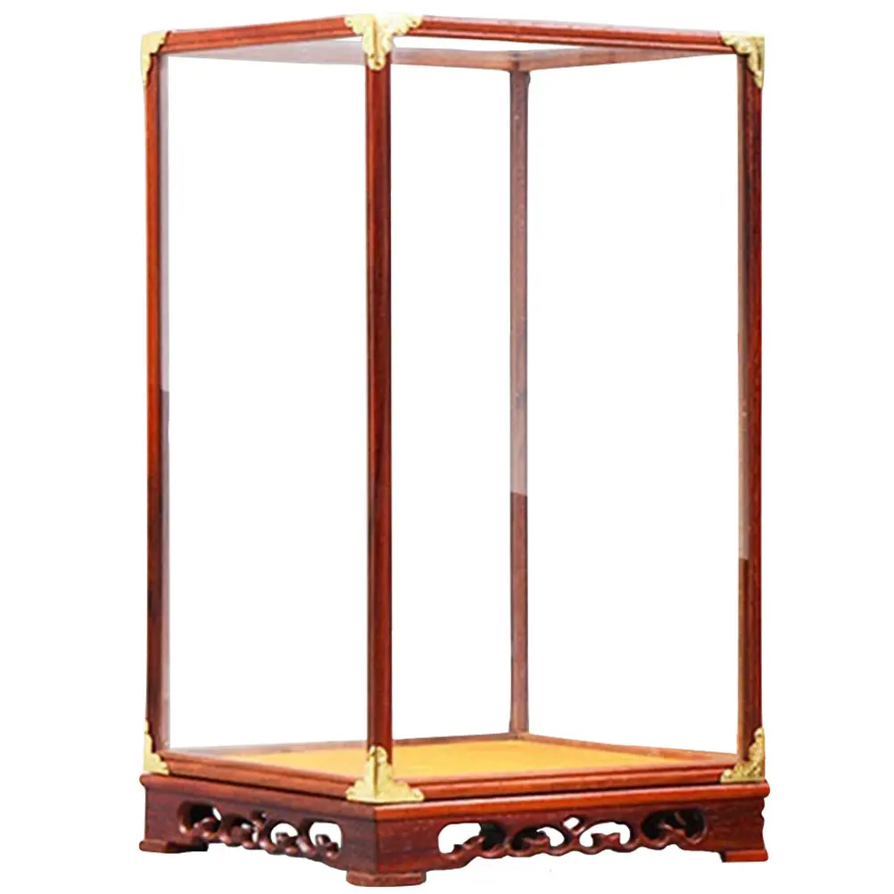 Glass Display Box Buddha Protective Case Transparent Wooden Frame Desktop Display Rack Collectibles Organizer Dustproof Storage