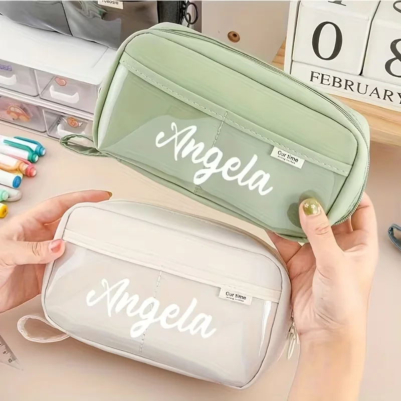 1pc personalized custom large-capacity pencil case, customizable with name, pattern, or text - durable PVC stationery storage bag, transparent zipper design, portable storage box, perfect gift for the back-to-school season, high-quality zipper closure