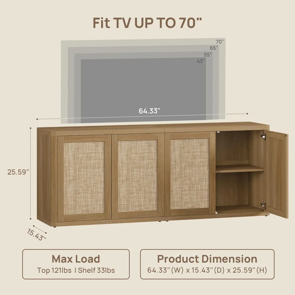 

Rattan TV Stand for 65 70 inch TV, Large Entertainment Center TV Consoles for Living Room Bedroom, Farmhouse, Customized